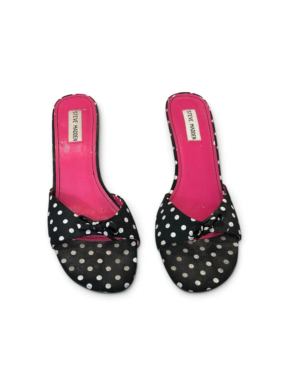 Steve Madden Black White Polka Dot Mules with Pink Insole